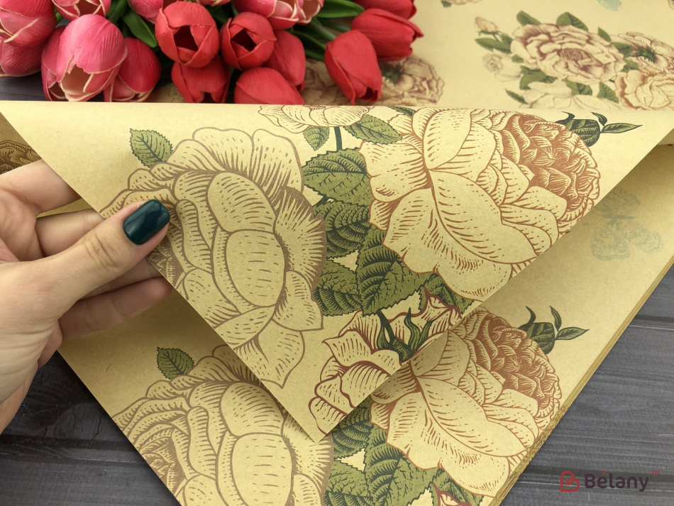 Hârtie Pentru Flori "trandafiri Vintage" Kraft | 2