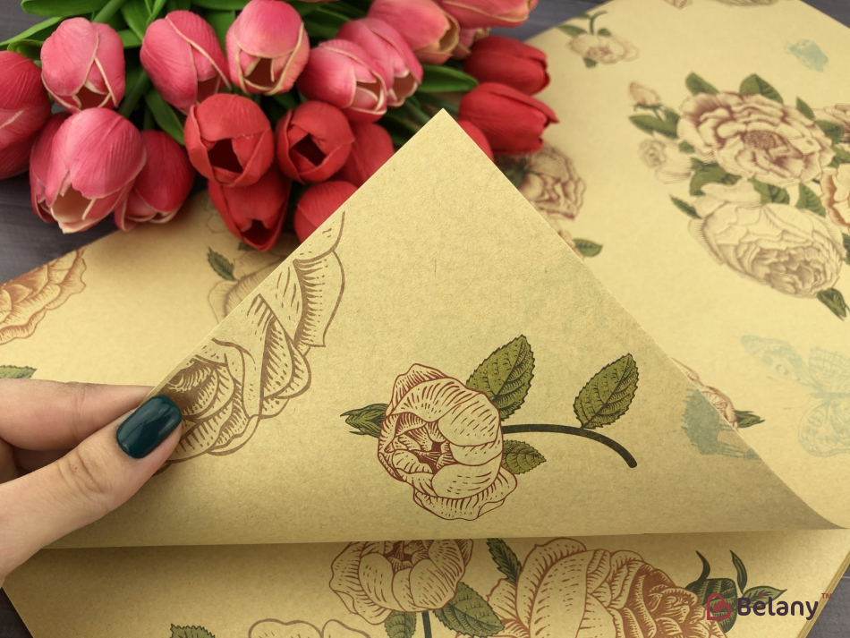 Hârtie Pentru Flori "trandafiri Vintage" Kraft | 3