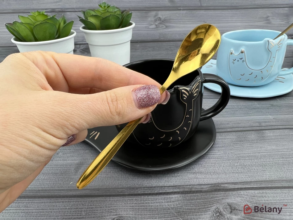 Ceașcă Și Farfurie Din Ceramică „Fishcat” Neagră | 3