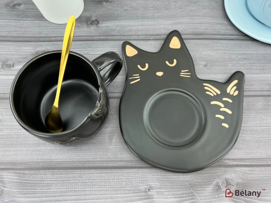 Ceașcă Și Farfurie Din Ceramică „Fishcat” Neagră | 5