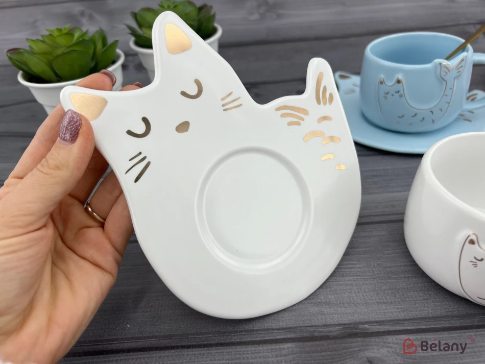Pahar Si Farfurie Din Ceramica "fishcat" Alb | 3
