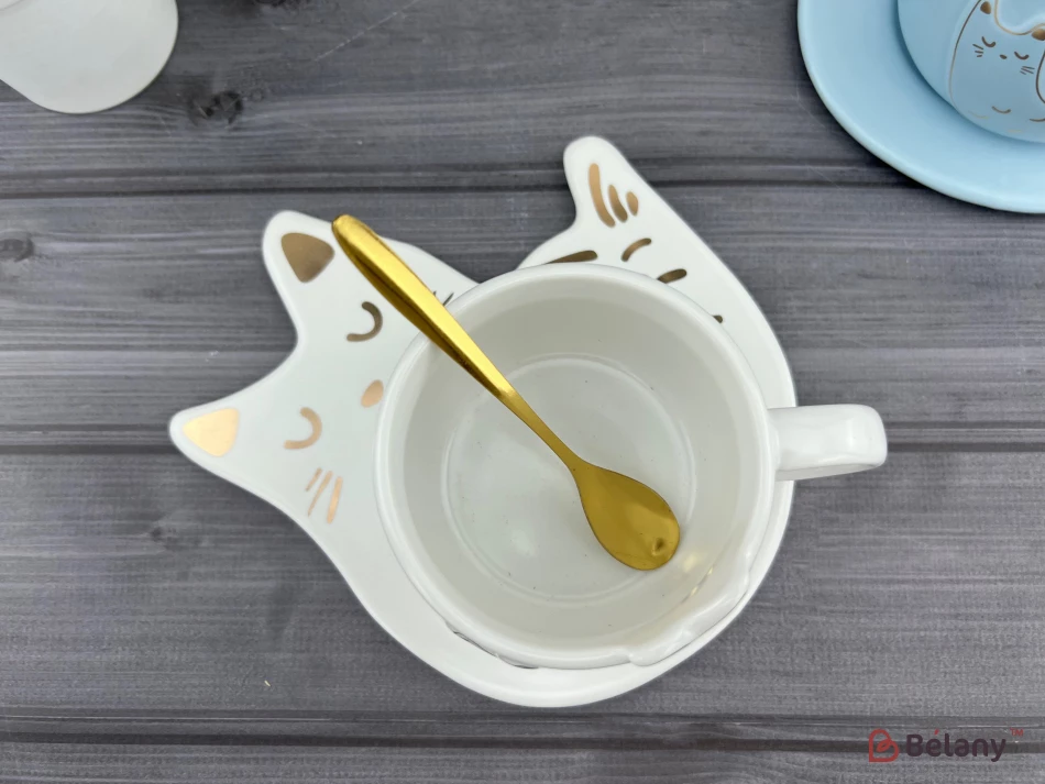 Pahar Si Farfurie Din Ceramica "fishcat" Alb | 4