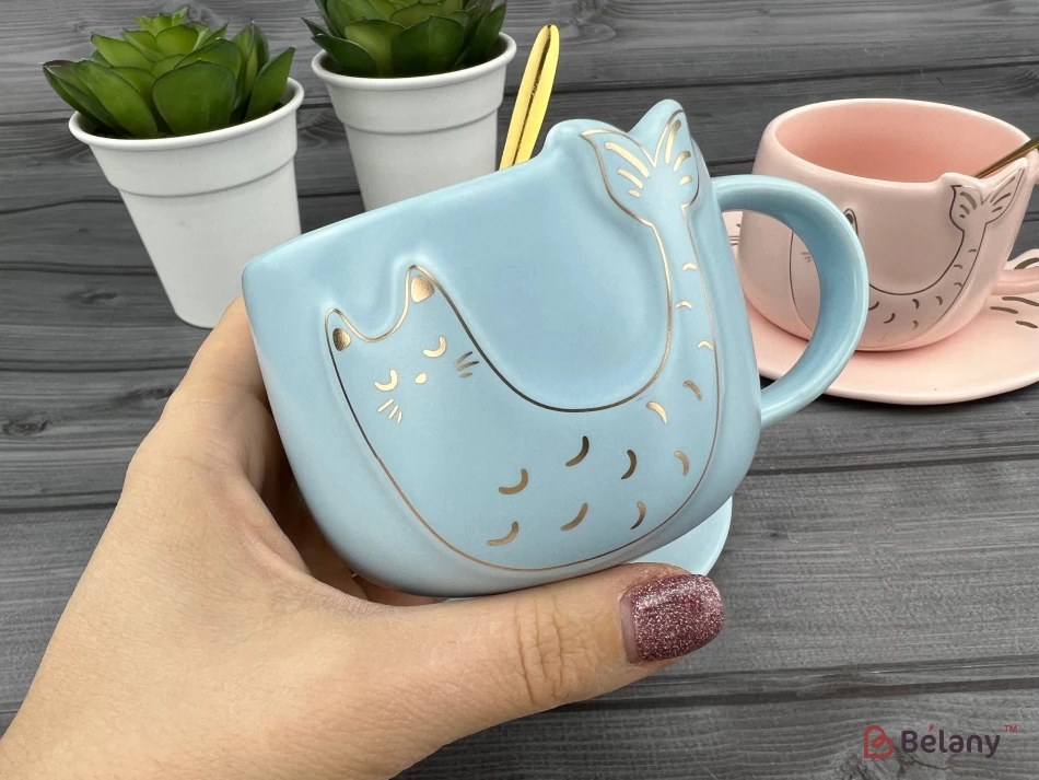 Cana Si Farfuria Din Ceramica "fishcat" Albastru | 2