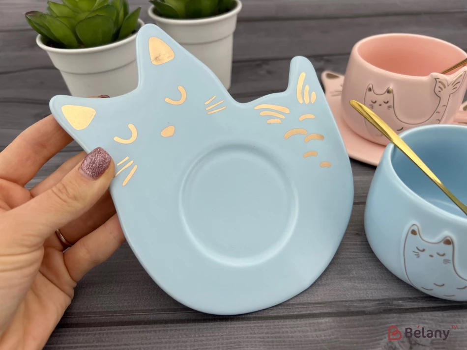 Cana Si Farfuria Din Ceramica "fishcat" Albastru | 3