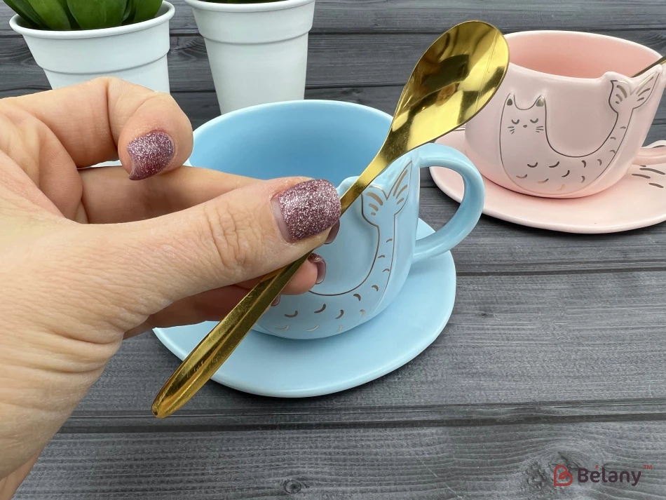 Cana Si Farfuria Din Ceramica "fishcat" Albastru | 4