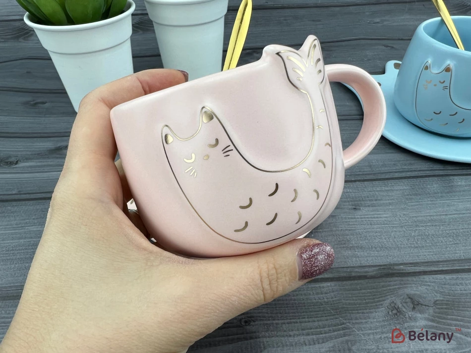 Cana Si Farfuria Din Ceramica "fishcat" Roz | 2