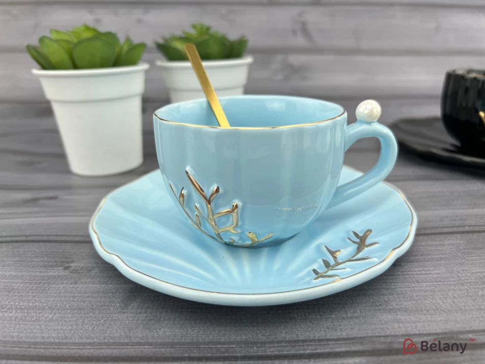 Ceașcă Și Farfurie Din Ceramică „Reef” Albastru