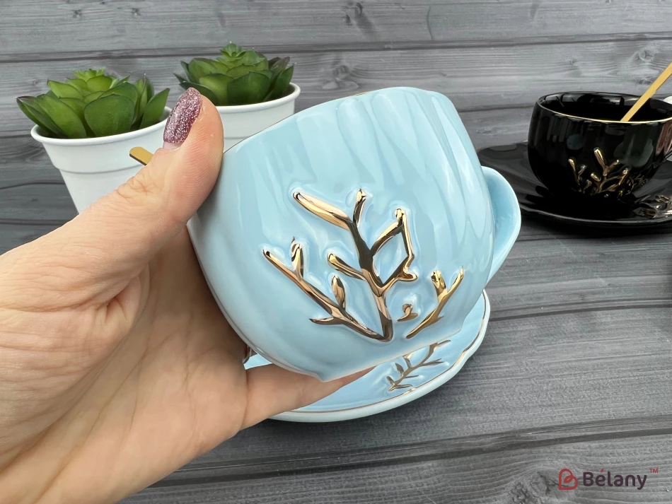 Ceașcă Și Farfurie Din Ceramică „Reef” Albastru | 2