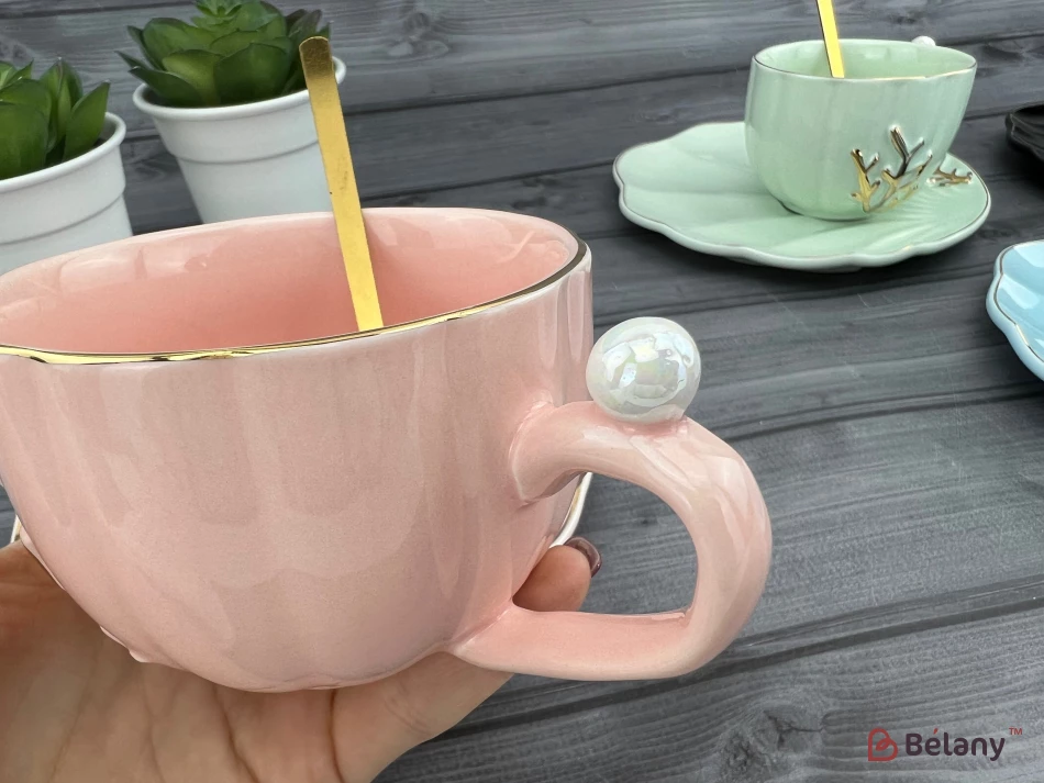 Ceașcă Și Farfurie Din Ceramică „Reef” Roz | 3