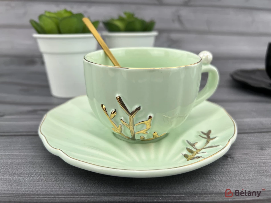 Ceașcă Și Farfurie Din Ceramică „Reef” Mentol