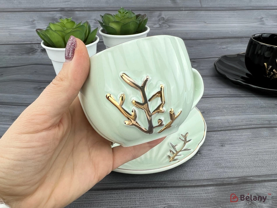 Ceașcă Și Farfurie Din Ceramică „Reef” Mentol | 2