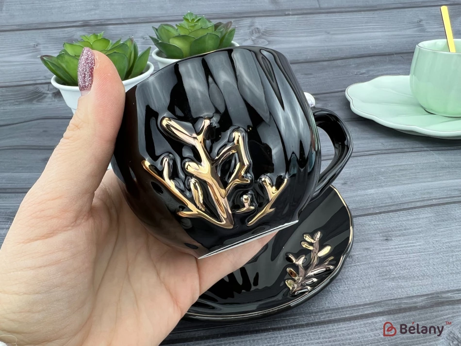 Ceașcă Și Farfurie Din Ceramică „Reef” Neagră | 2