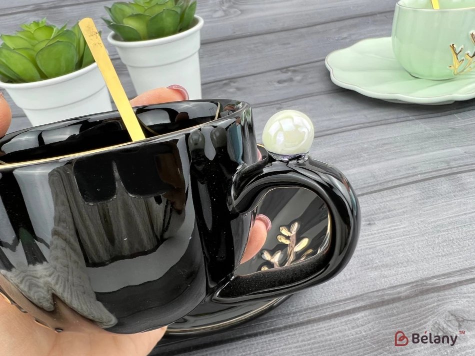 Ceașcă Și Farfurie Din Ceramică „Reef” Neagră | 3