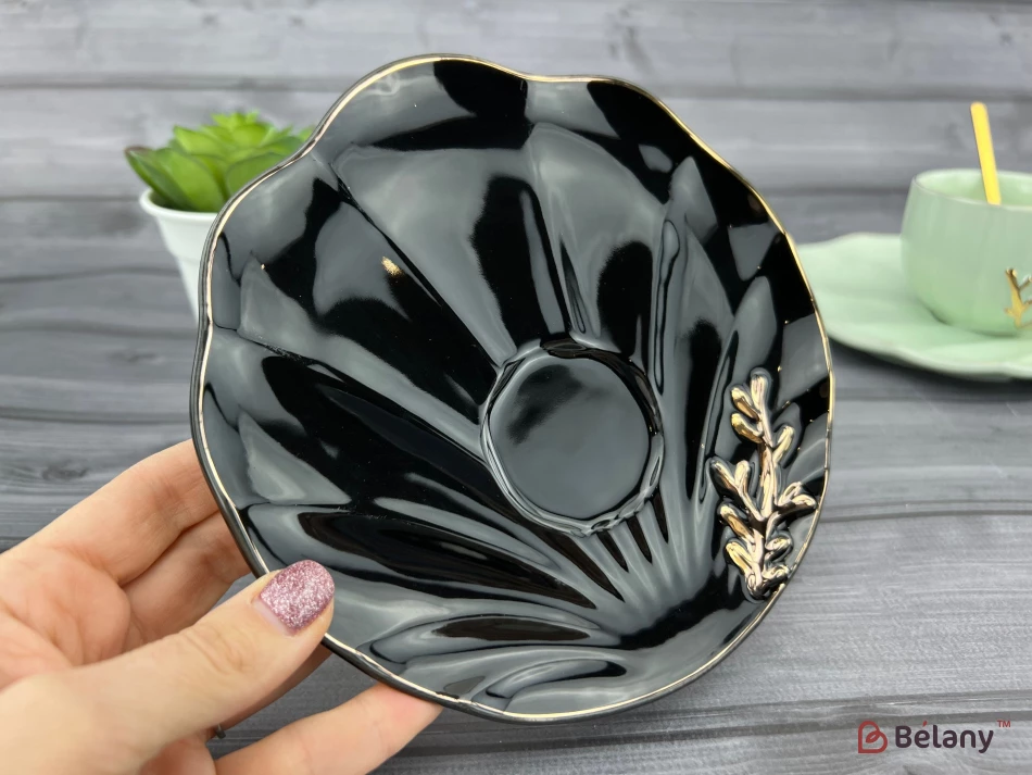 Ceașcă Și Farfurie Din Ceramică „Reef” Neagră | 4