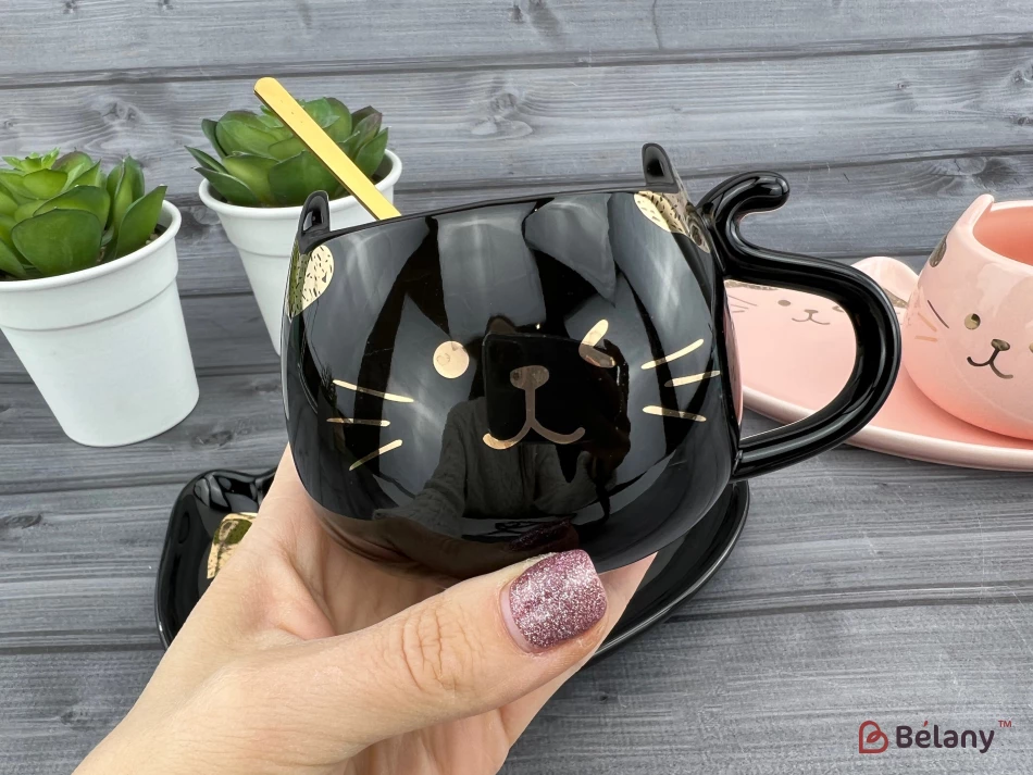 Cană Și Farfurie Din Ceramică „Urechi De Aur” Neagră | 2