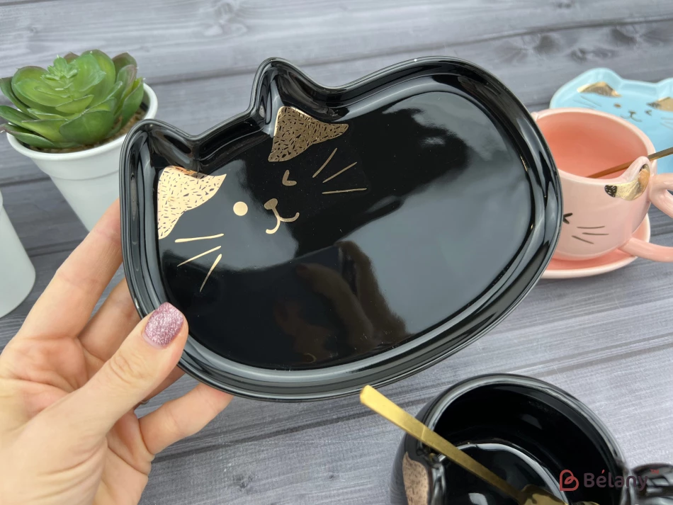 Cană Și Farfurie Din Ceramică „Urechi De Aur” Neagră | 4