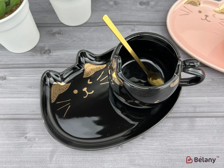 Cană Și Farfurie Din Ceramică „Urechi De Aur” Neagră | 5