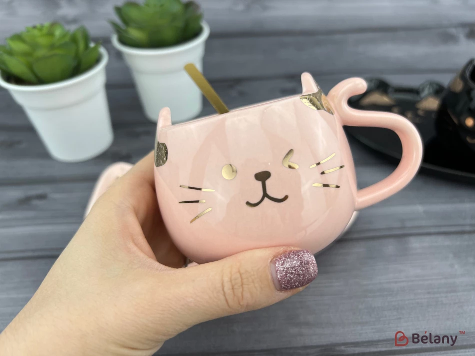 Ceașcă Și Farfurie Din Ceramică „Urechi De Aur” Roz | 2