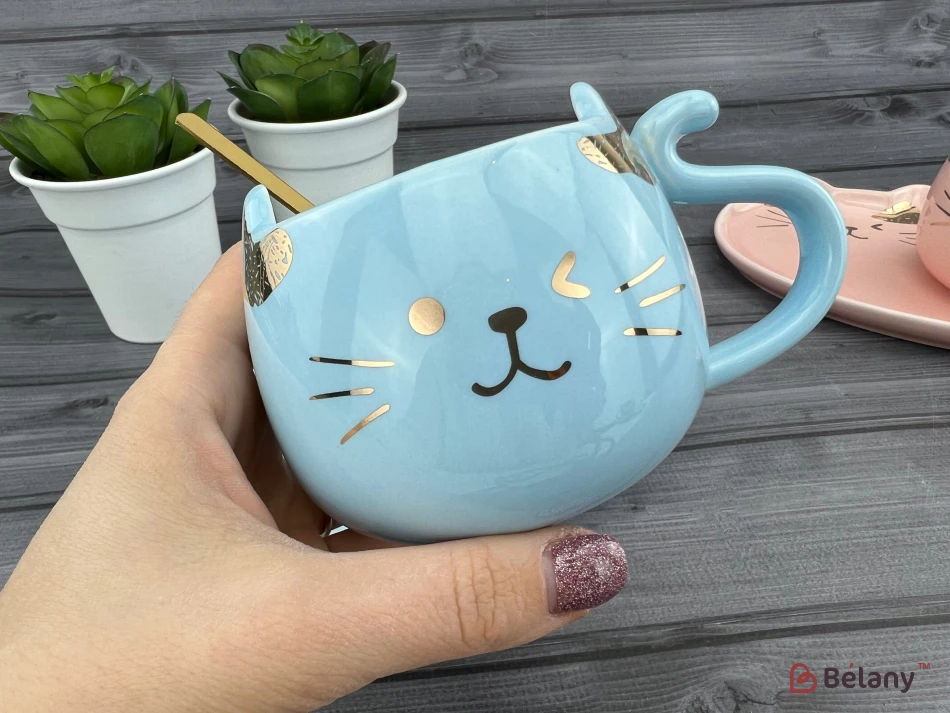 Pahar Si Farfurie Din Ceramica "urechi De Aur" Albastru | 2