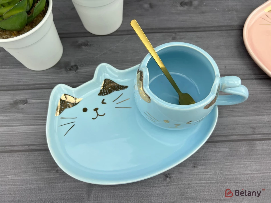 Pahar Si Farfurie Din Ceramica "urechi De Aur" Albastru | 5