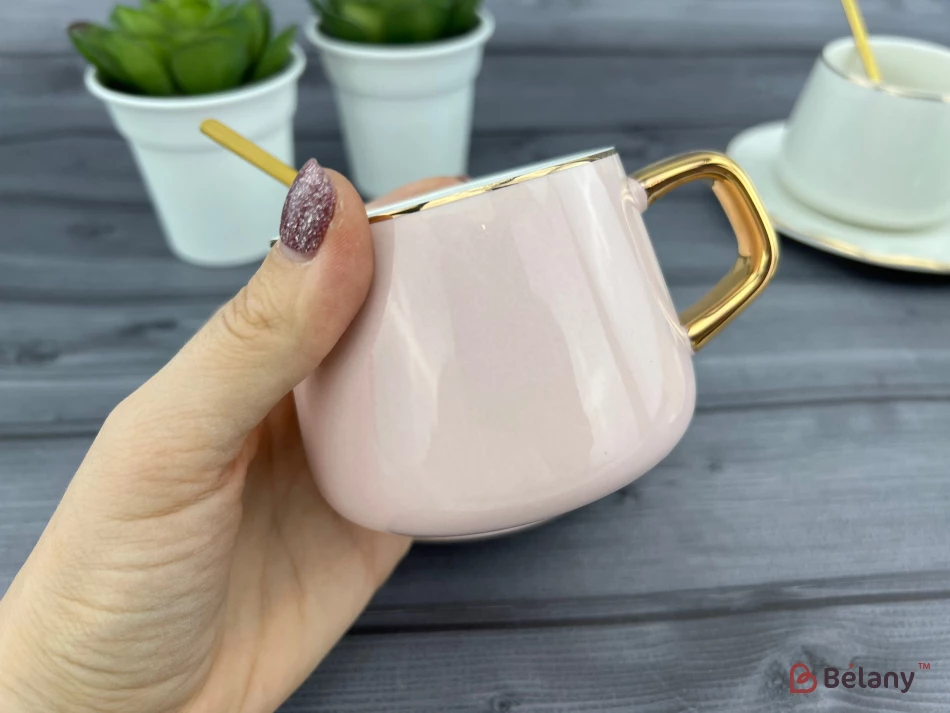 Pahar Si Farfurie Din Ceramica "gold Edge" Roz | 2