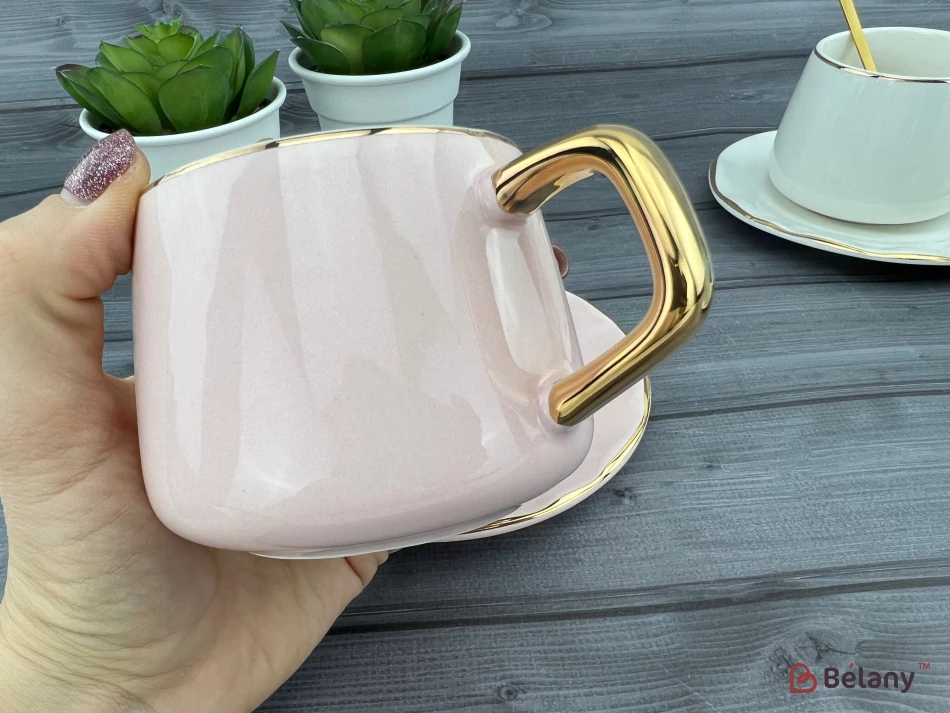 Pahar Si Farfurie Din Ceramica "gold Edge" Roz | 4