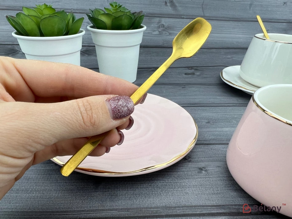 Pahar Si Farfurie Din Ceramica "gold Edge" Roz | 5