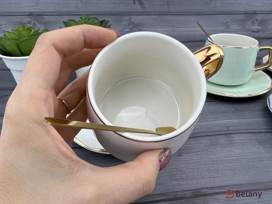 Pahar Si Farfurie Din Ceramica "gold Edge" Alb | 3