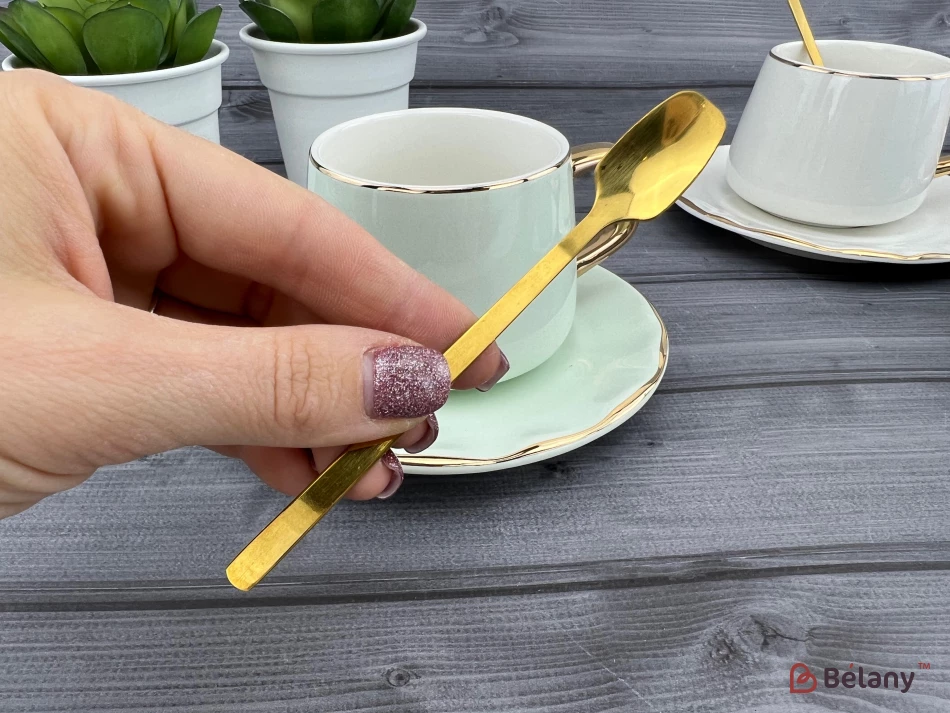 Pahar Si Farfurie Din Ceramica "gold Edge" Alb | 4