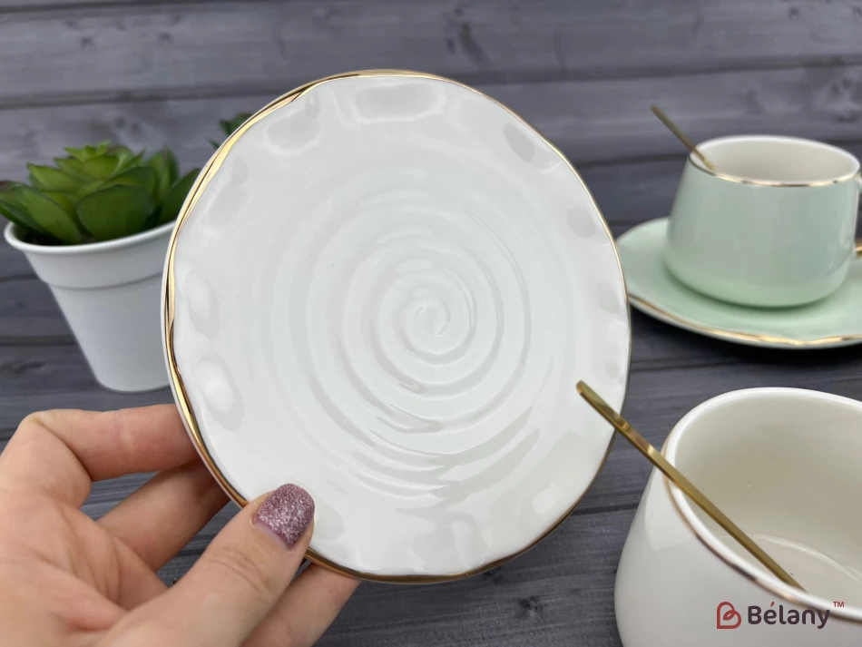 Pahar Si Farfurie Din Ceramica "gold Edge" Alb | 5