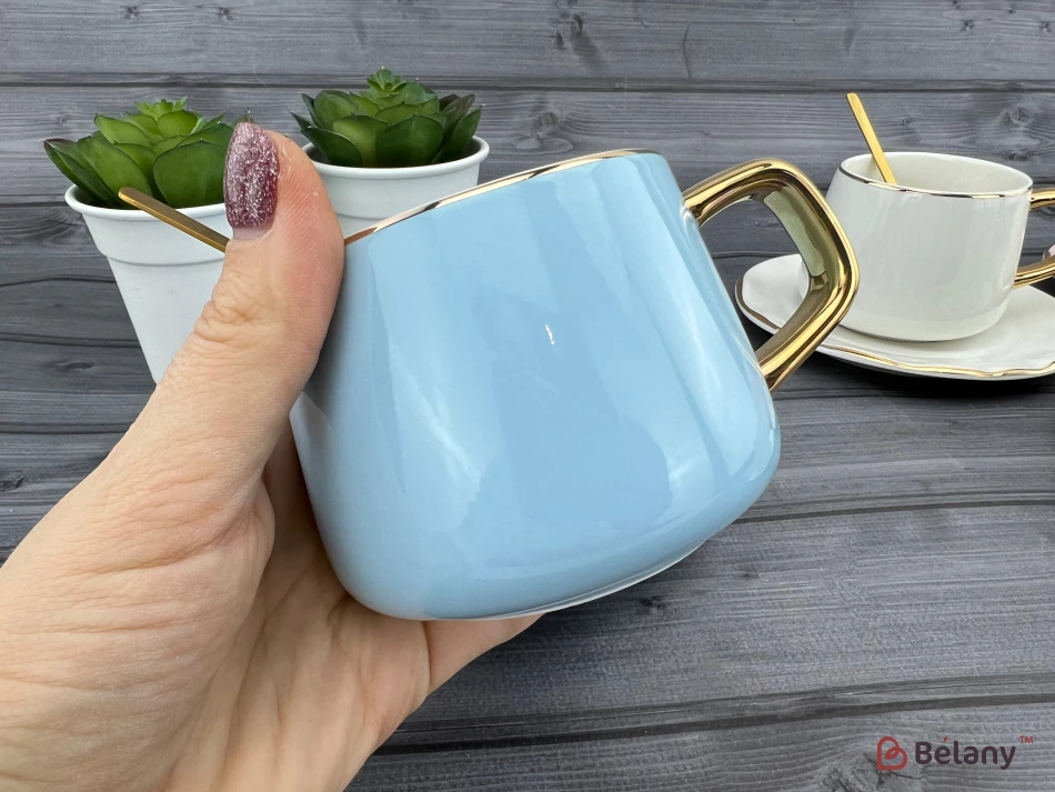 Pahar Si Farfurie Din Ceramica "gold Edge" Albastru | 2