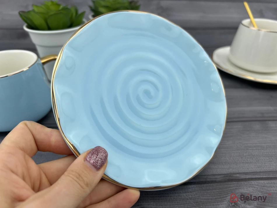 Pahar Si Farfurie Din Ceramica "gold Edge" Albastru | 3