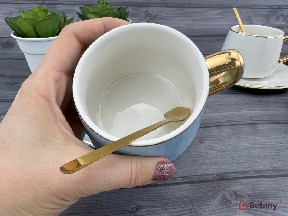 Pahar Si Farfurie Din Ceramica "gold Edge" Albastru | 4