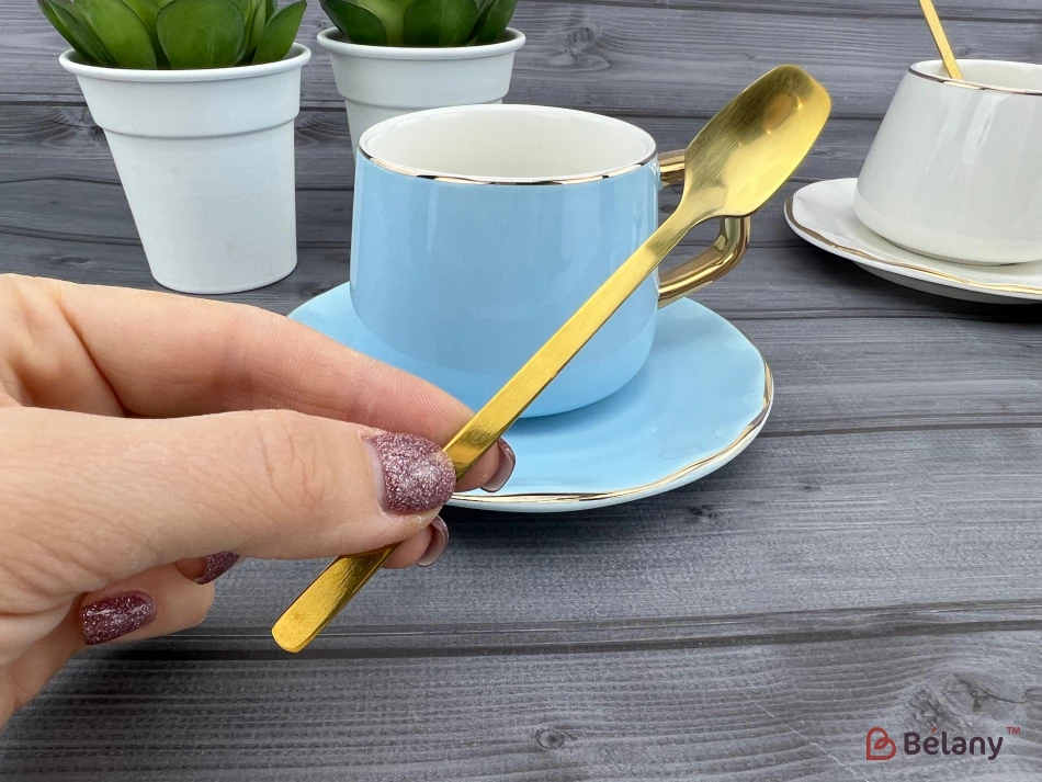 Pahar Si Farfurie Din Ceramica "gold Edge" Albastru | 5