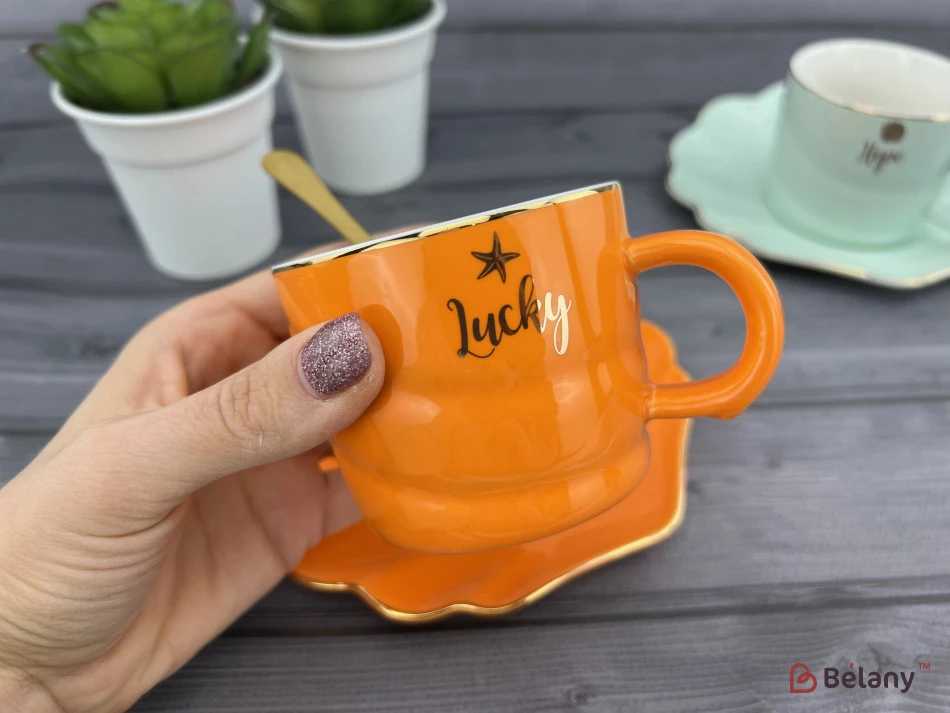 Ceașcă Și Farfurie Din Ceramică „Color Shell” Portocaliu | 2