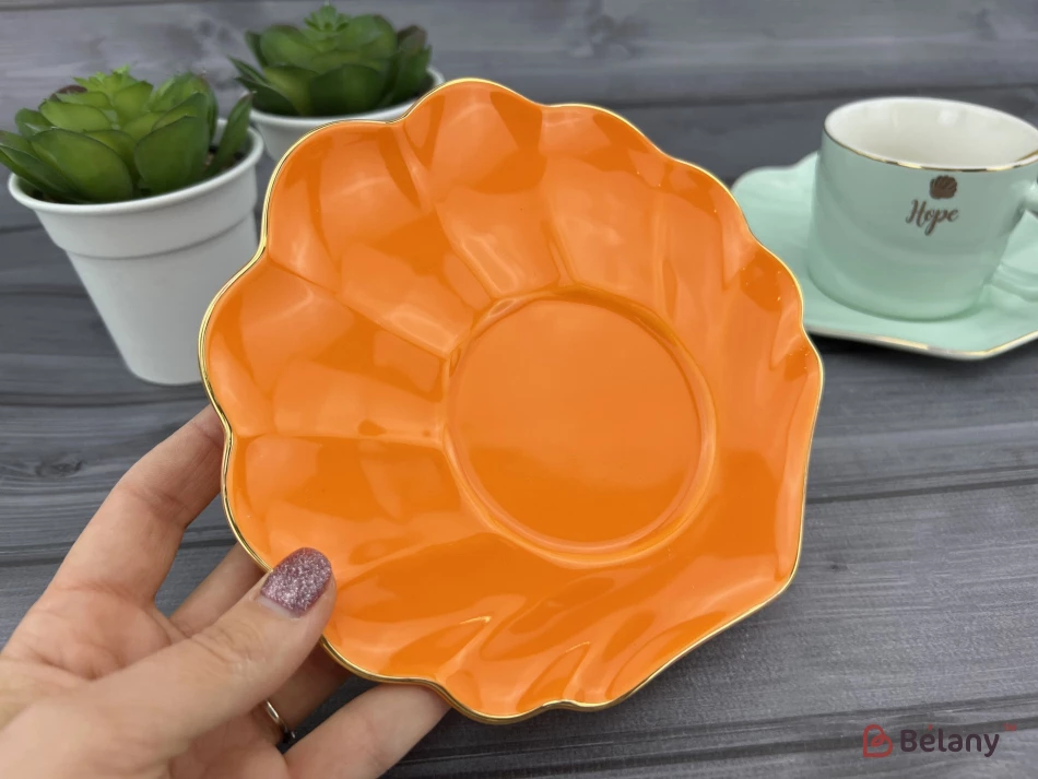 Ceașcă Și Farfurie Din Ceramică „Color Shell” Portocaliu | 3