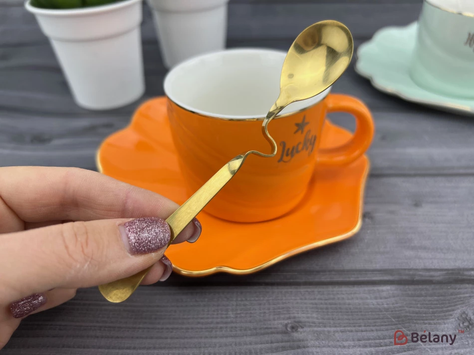 Ceașcă Și Farfurie Din Ceramică „Color Shell” Portocaliu | 4