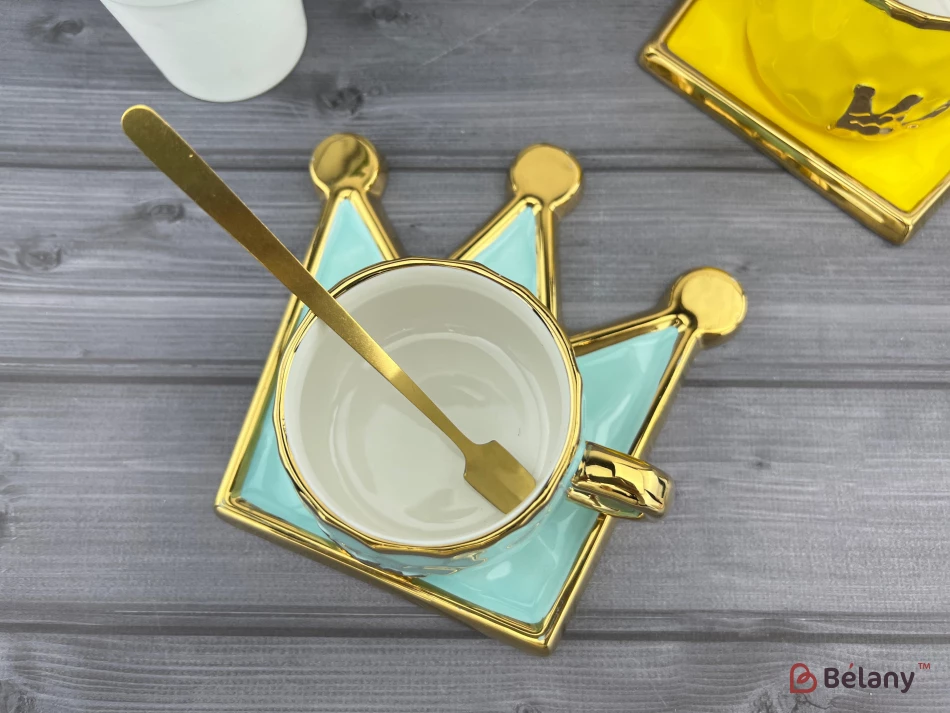 Pahar Si Farfurie Din Ceramica "coroana De Aur" Albastra | 3