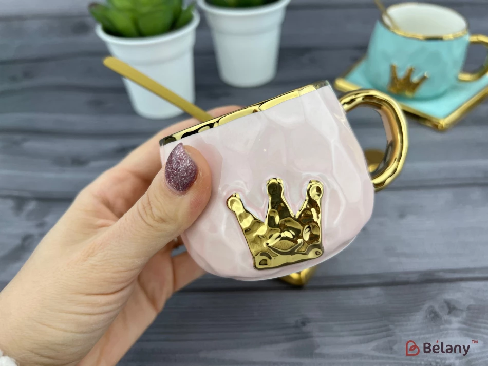Pahar Si Farfurie Din Ceramica "coroana De Aur" Roz | 2