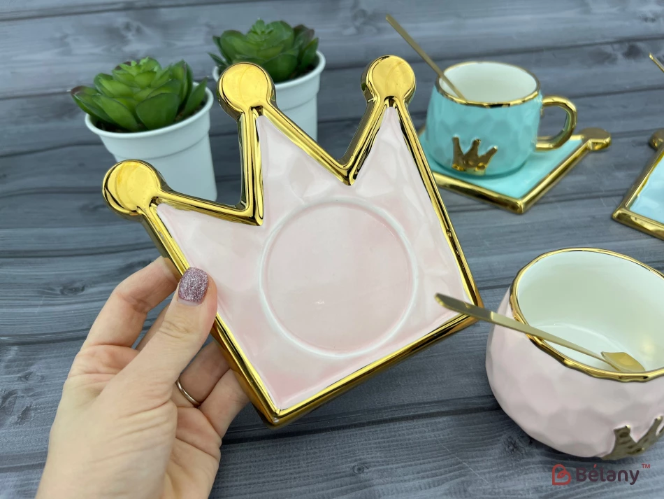 Pahar Si Farfurie Din Ceramica "coroana De Aur" Roz | 3