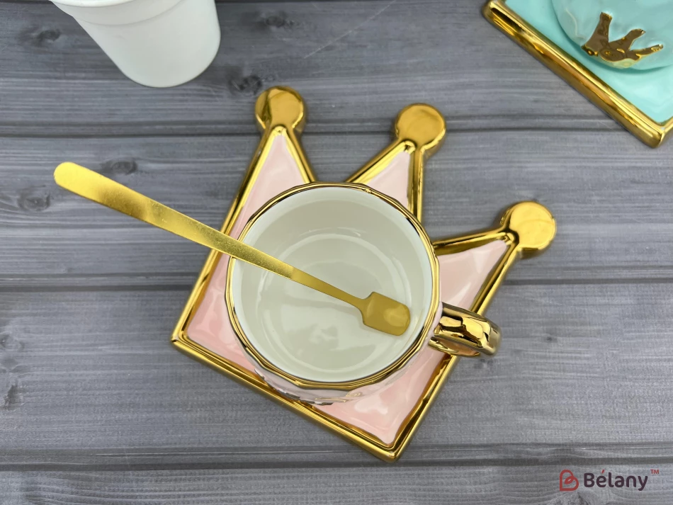 Pahar Si Farfurie Din Ceramica "coroana De Aur" Roz | 4