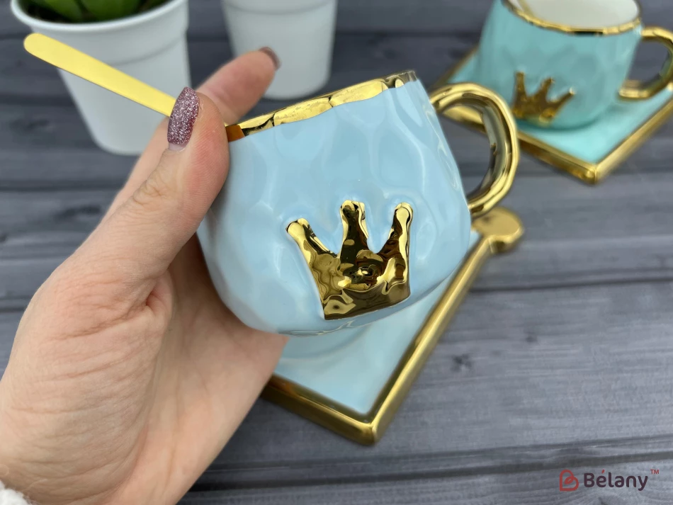 Ceașcă Și Farfurie Din Ceramică „Coroana De Aur” Cerească | 2