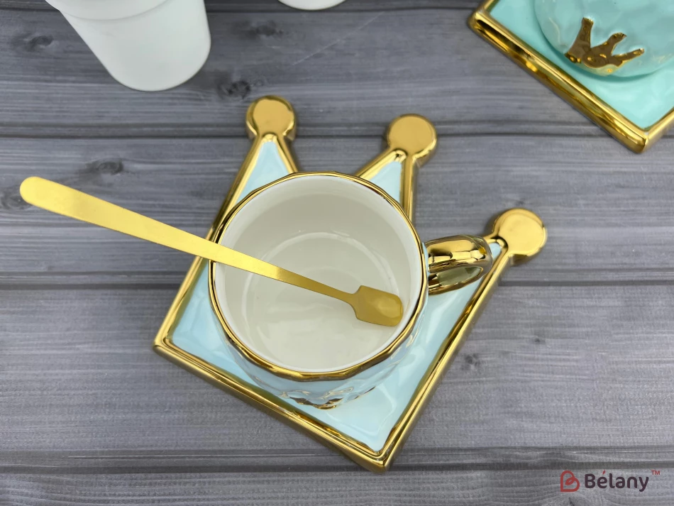 Ceașcă Și Farfurie Din Ceramică „Coroana De Aur” Cerească | 3