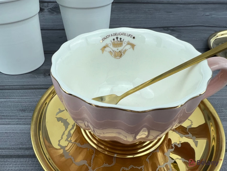 Ceașcă Și Farfurie Din Ceramică „Honnestly” Roz | 3