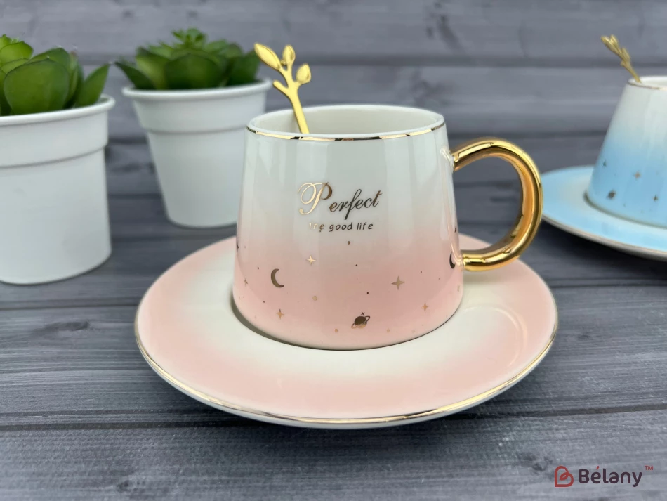 Cana Si Farfuria Din Ceramica "perfect" Roz