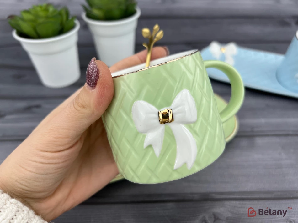 Pahar Si Farfurie Din Ceramica "softy Bow" Verde | 2