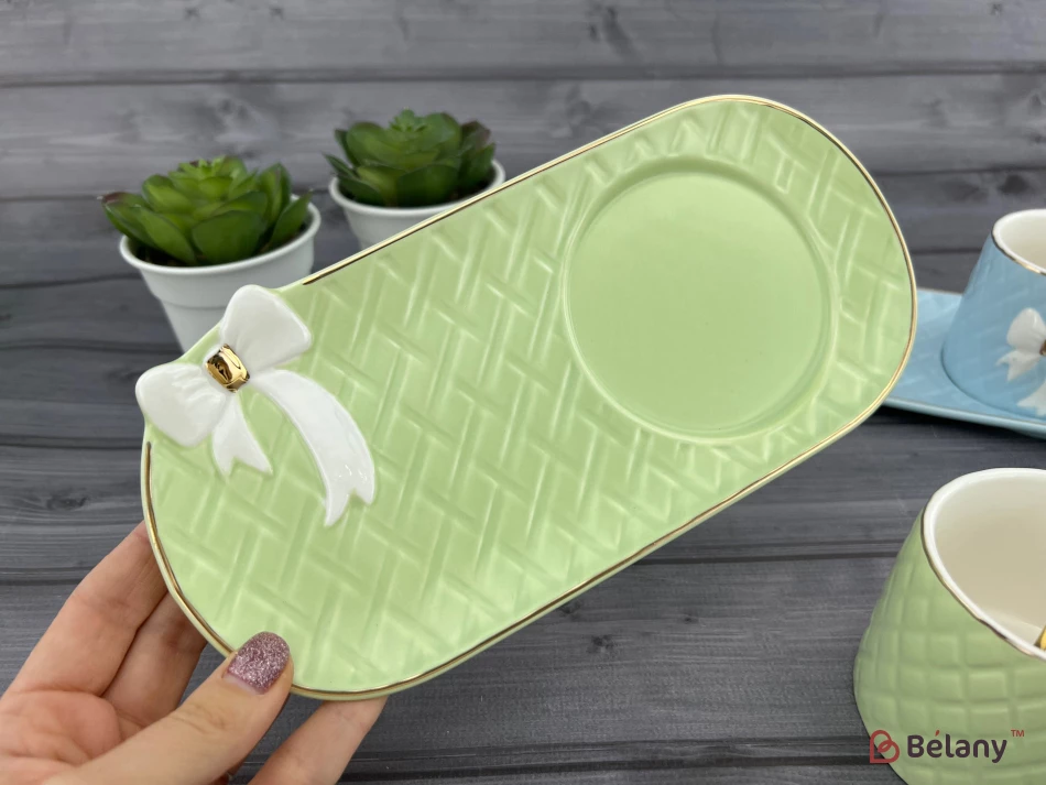 Pahar Si Farfurie Din Ceramica "softy Bow" Verde | 3