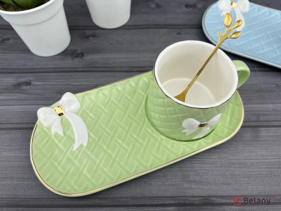 Pahar Si Farfurie Din Ceramica "softy Bow" Verde | 4