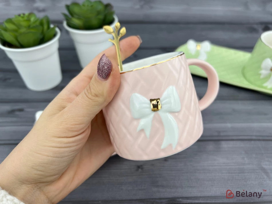 Cana Si Farfurie Din Ceramica "softy Bow" Roz | 2