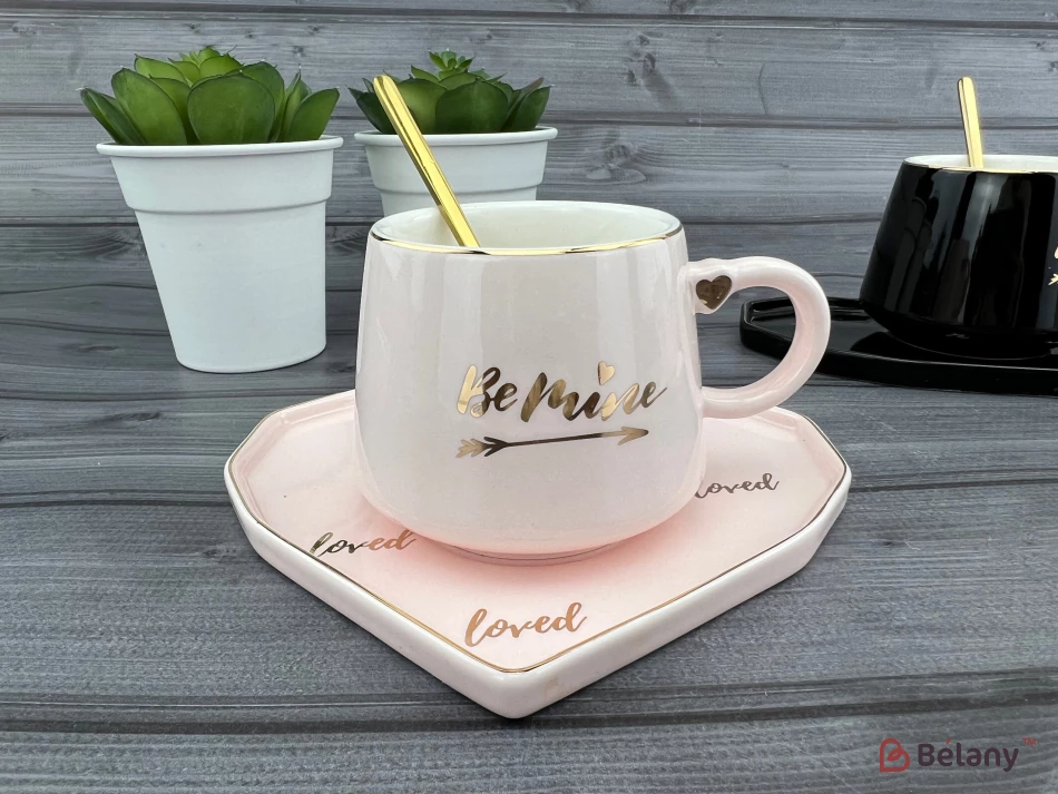 Cana Si Farfuria Din Ceramica "be Mine" Roz